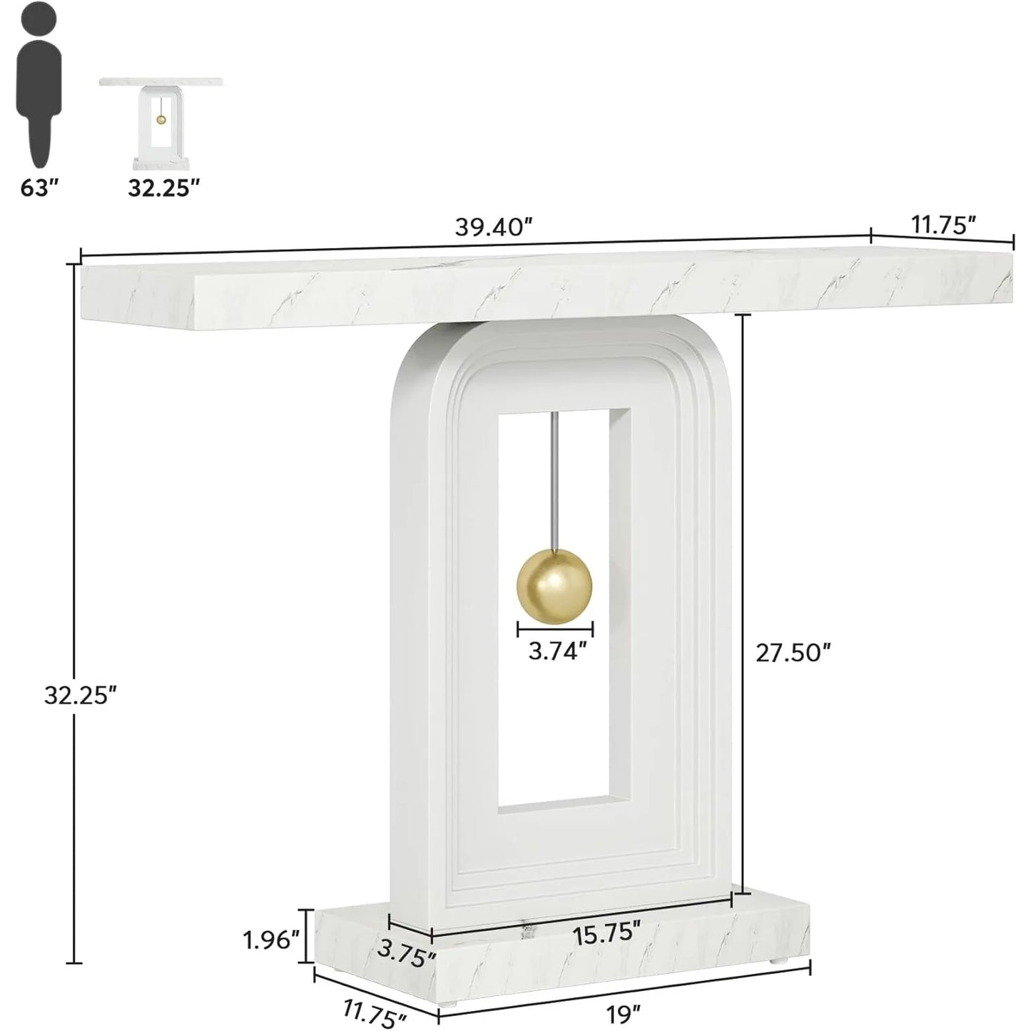 LITTLE TREE Modern Console Table, 40 Inches Faux Marble Sofa Table, Contemporary Entryway Table for Living Room Hallway Entrance