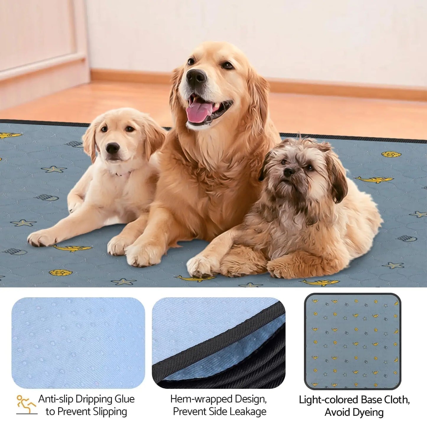 Reusable Washable Pee Pads for Dogs,1 Pack Puppy Pads 72x72 Super Absorbent,Waterproof,Non-Slip Training Pads with Shark Print