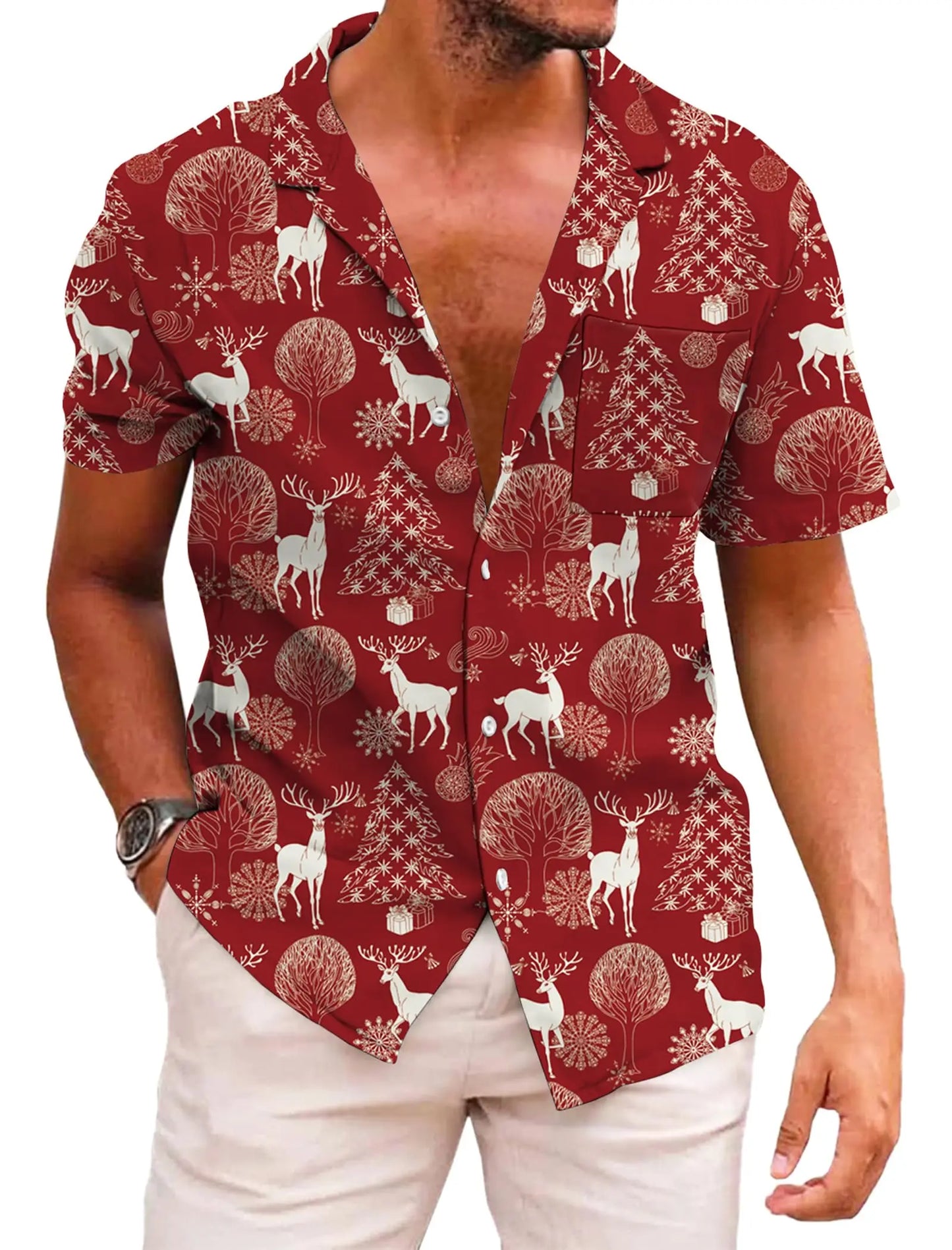 KYKU Hawaiian Shirts for Men Santa Claus Party Casual Button Down Short Sleeve Shirt with Pocket