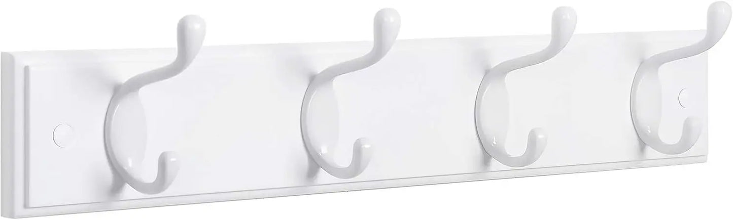 Wall Mounted Coat Rack with 4 Dual Metal Hooks for Entryway Bedroom Living Room Storage White