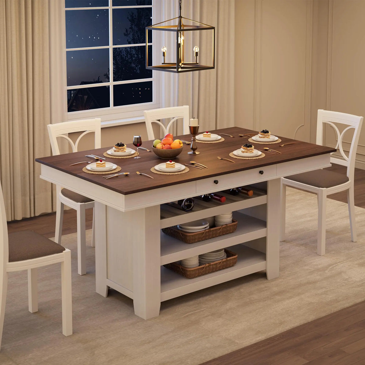 60 Inch Counter Height Dining Table For 4 To 6 With Wine Rack And Storage