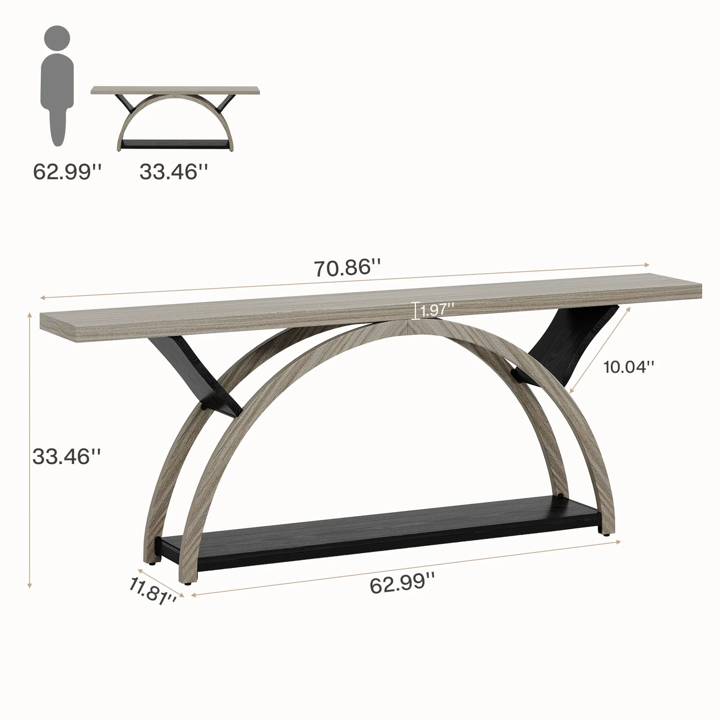 LITTLE TREE 70.87" Console Table with Storage Shelf, Narrow Long Sofa Table Behind Couch Table, 2-Tier Rustic Entryway Table