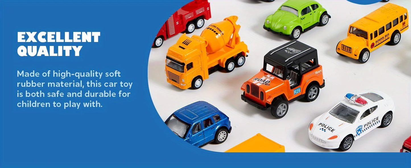 25 Pieces Pull Back Cars and Trucks Toy Vehicles Set for Toddlers Kids Play Set Die-Cast Car Party Favors School Gifts