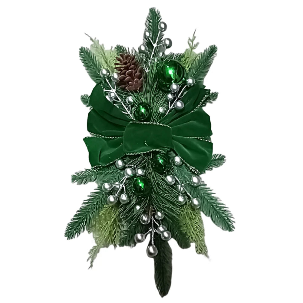 Christmas Swag Wreath Pendants Ornament Christmas Wreath without/with Light Home Door Window Decoration Party Supplies