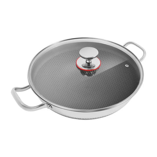 Stainless Steel Nonstick Wok Pan With Tempered Glass Lid For Most Stoves