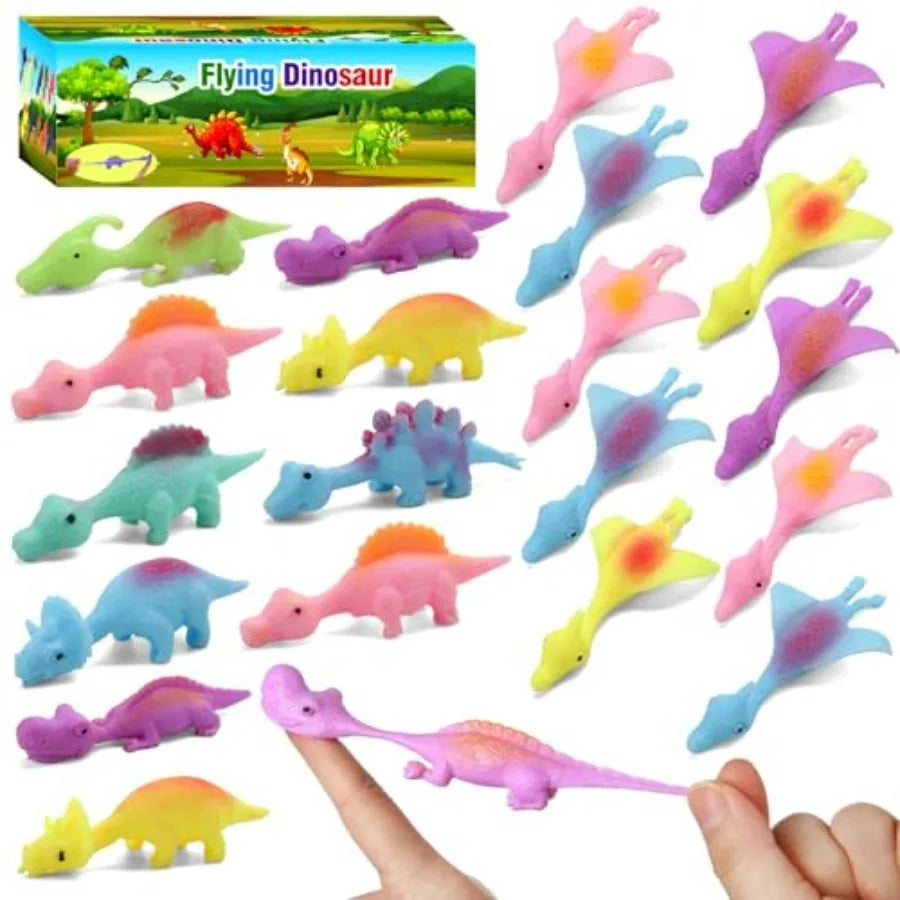 Pcs Slingshot Finger Toys, Flying Dinosaur Party Favors for,Sticky Rubber Dino Fidget Toys, Funny Gag Gifts Treasure Box Classr
