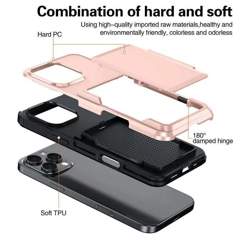 Card Wallet Phone Cases iPhone 16 15 14 Pro Max 13 12 11 Pro Shockproof Protective Cover for iPhone 16 Flip Shell with Stand