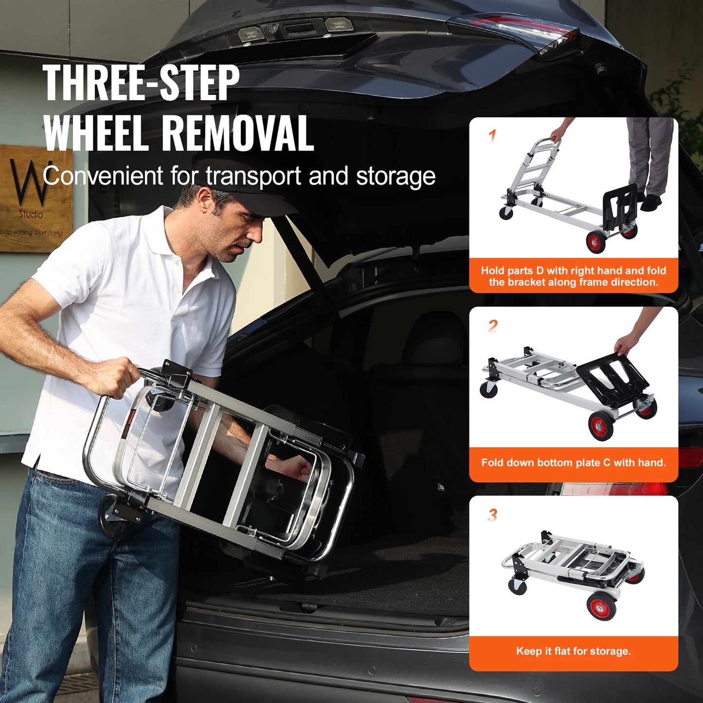 SucceBuy 400lbs Folding Hand Truck Lightweight Dolly with Wheels Foldable Luggage Utility Cart for Transport Moving in Warehouse