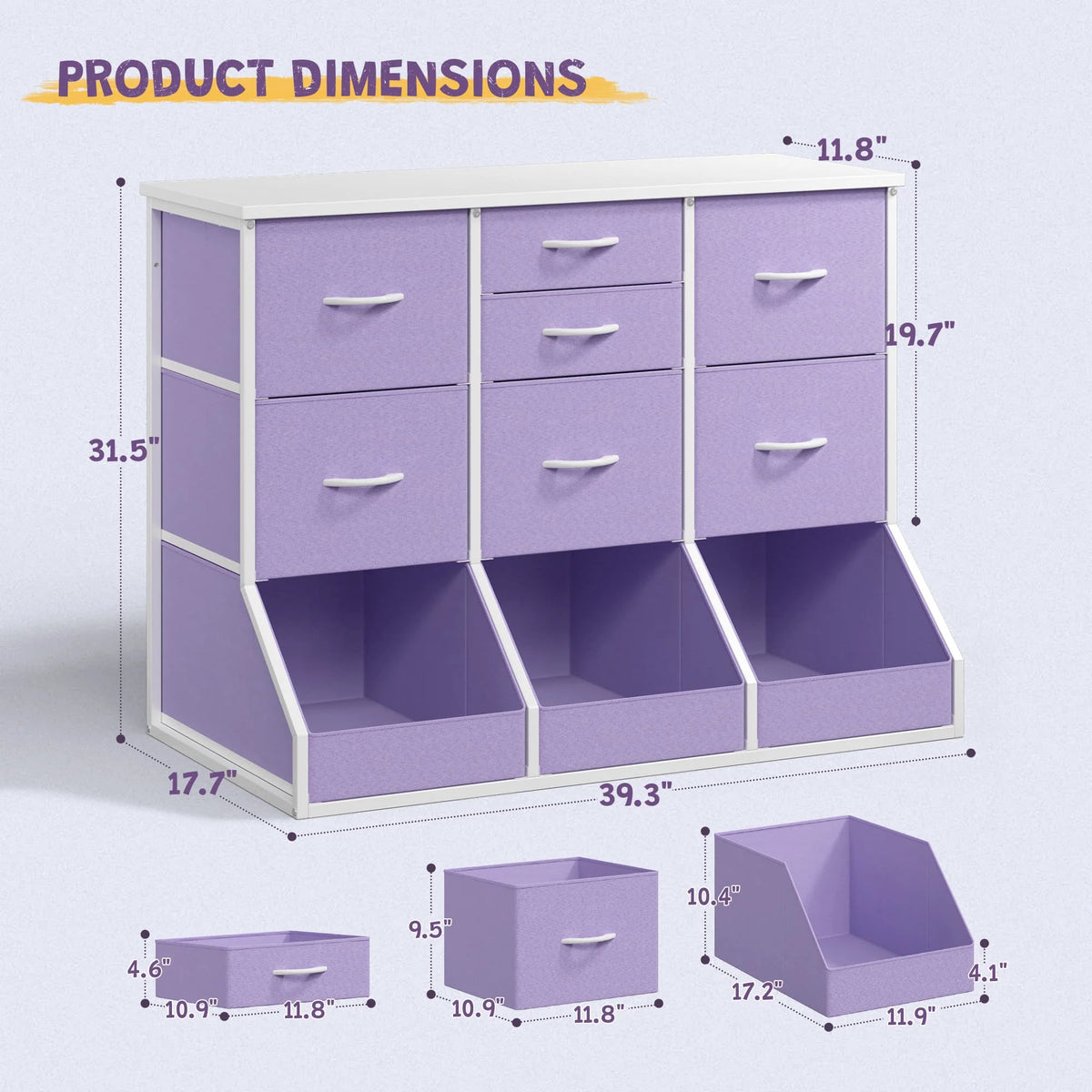 EnHomee 10-Storage Fabric Dresser – 7 Drawers & 3 Open Compartments, Wood Top & Metal Frame – 39.3"W x 17.7"D x 31.5"H – For Bedroom, Entryway, Hallway