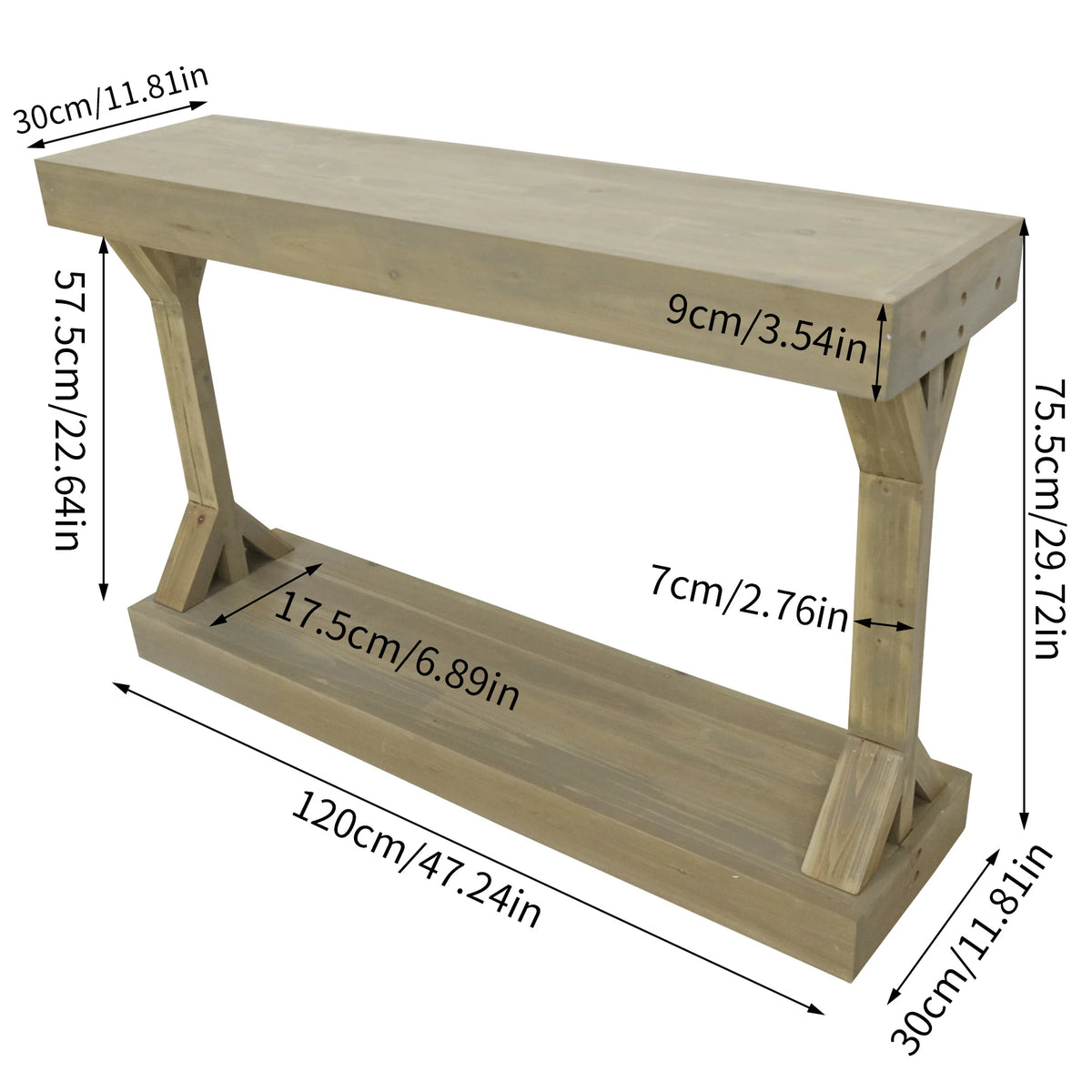 120cm Farmhouse Console Table With Shelf Solid Fir Wood Entryway Sofa Table