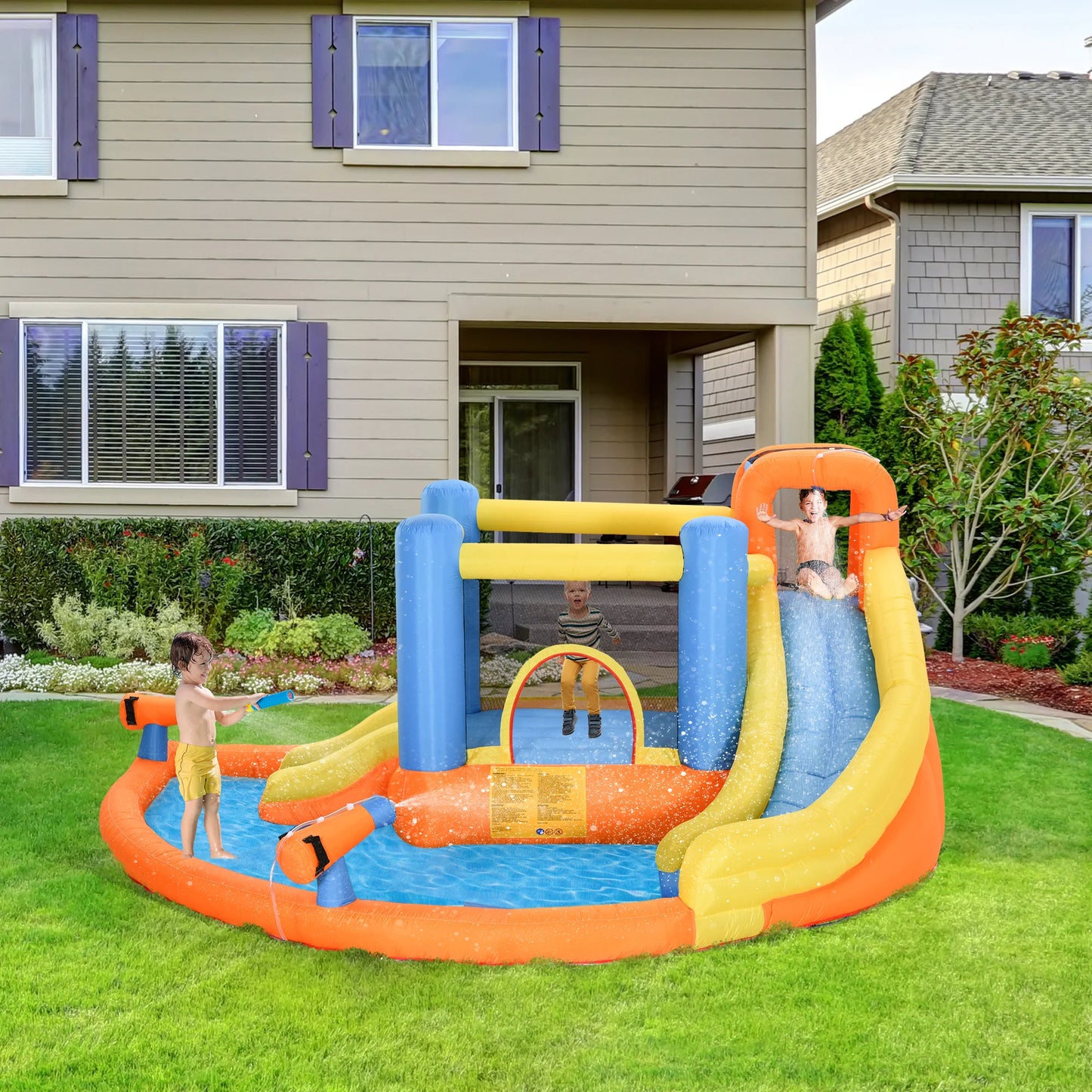 13.7' X 11.8' X 6.2' Outdoor Inflated Castle for Splashing, Sliding, & Climbing