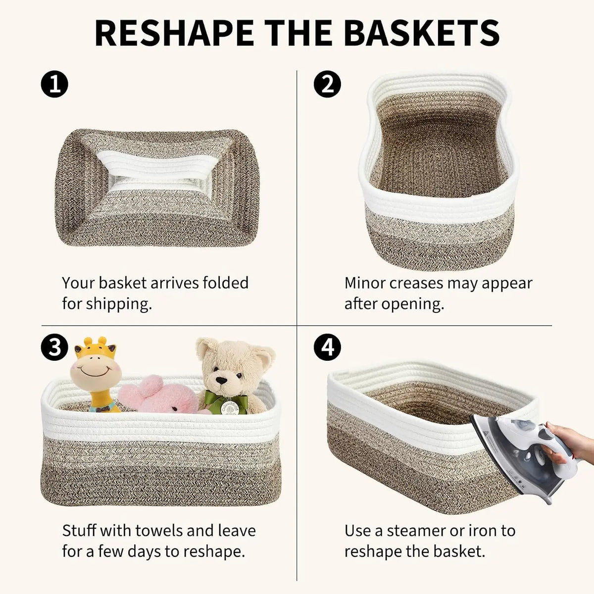 oft Cotton Rope Woven Storage Baskets Set - 3 Pack Rectangular Shelf Bins 11.8 x 7.5 x 4.7 in - No Handles, Closet Bathroom Nursery Toy Makeup Shelves & Tabletop Organizer