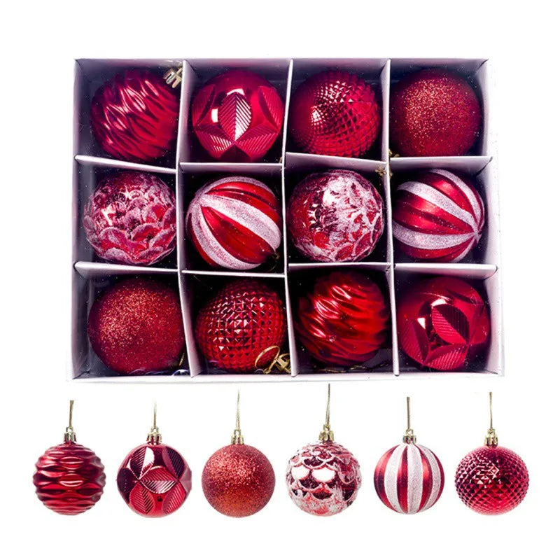 12pcs 6cm Assorted Christmas Ball Pendant Ball Ornament Set Seasonal Holiday Wedding Holiday Party Festival Decorations