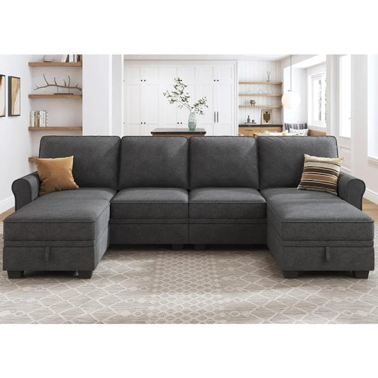 Sectional Sofa with Storage Seat U Shaped Sectional Couch with Reversible Chaise Convertible Sectional Couch for Living Room