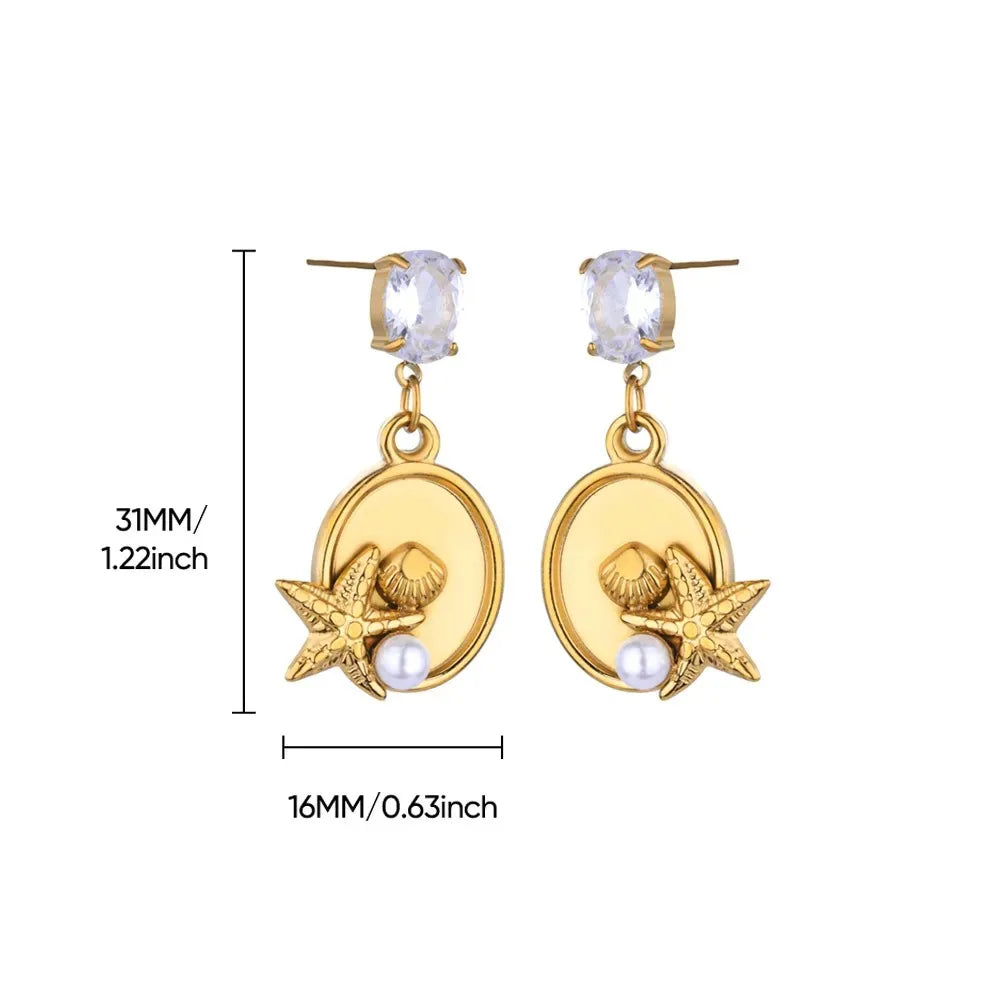 Vintage Summer Starfish Stainless Steel Stud Earrings For Women Simple Star Shell Earrings Stud Ocean Party Jewelry Gift 2025