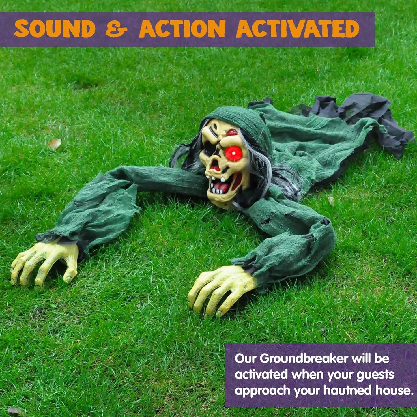 Zombie Groundbreaker Halloween Outdoor Decoration Outside Halloween Graveyard Decor Zombie Prop with Creepy Sound and Glowing Eyes, Scary Groundbreaker Decorations for Lawn Yard Photobooth Props