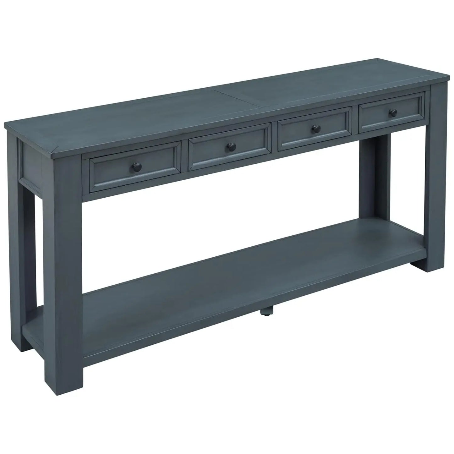 Console Table with 4 Storage Drawers Bottom Shelf, Rustic Distressed Sofa Table for Entryway Hallway, Assembly, Customized