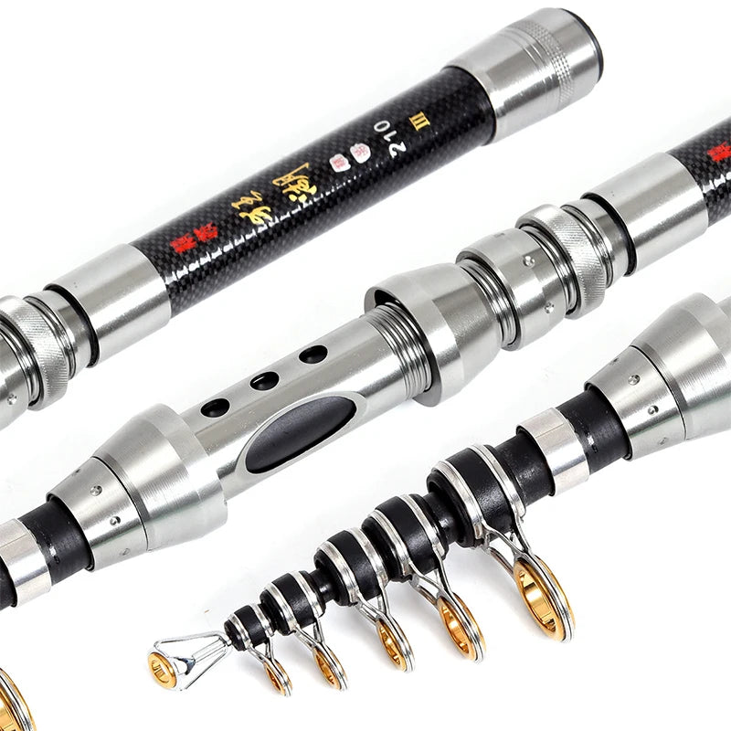2.4m Carbon Fiber Fishing Rod And Reel Combo Ultralight Lasting Travel Telescopic Fishing Pole Spinning Reel Kit, 100-meter Line