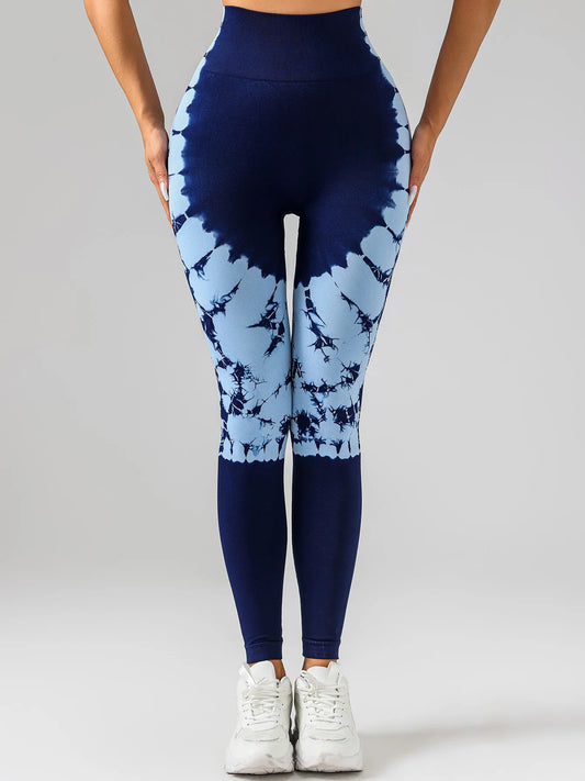 US Local Women's Tie-Dye High Waist Hip Lift Sports Fitness Seamless Yoga Pants Ruched Booty Compression Tights