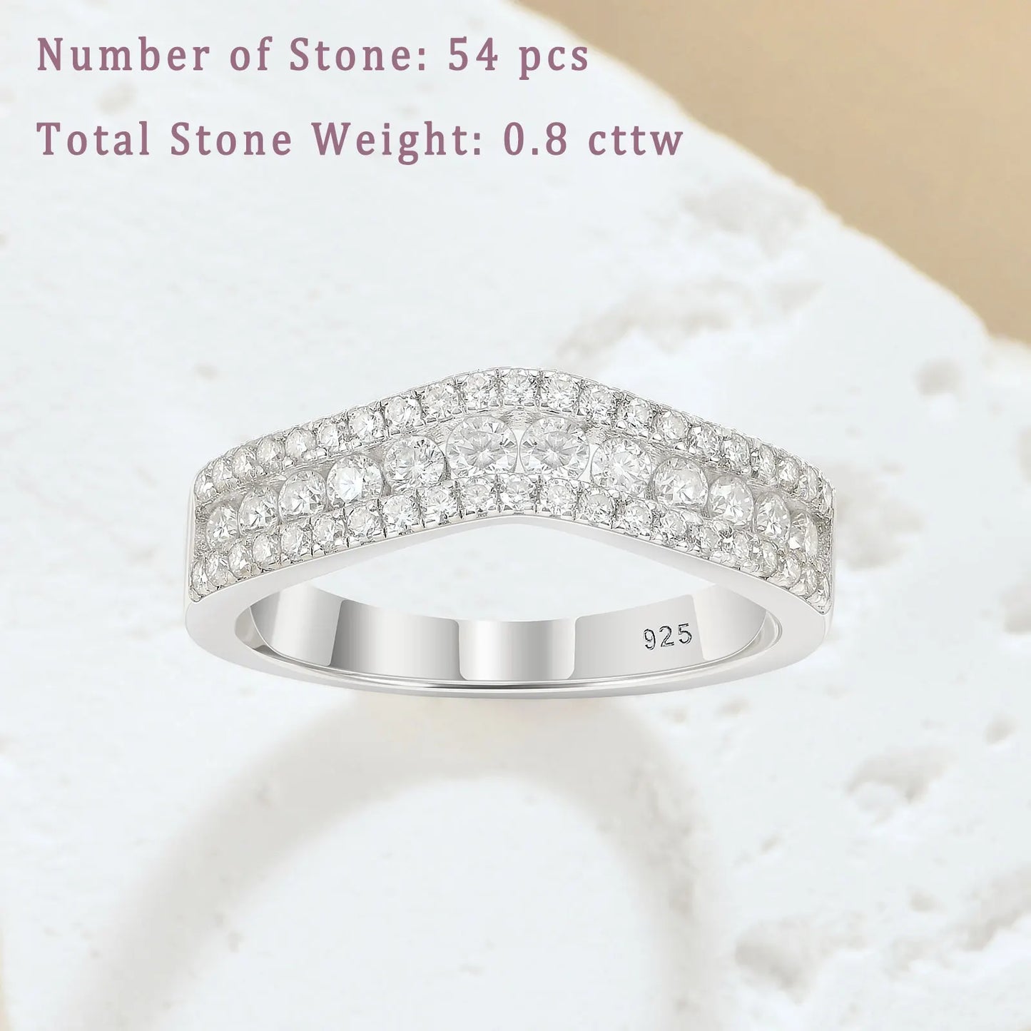 Newshe Moissanite Wedding Ring  for Women Wave Band D Color VVS1 925 Sterling Silver Half Eternity RingsSize 5-10