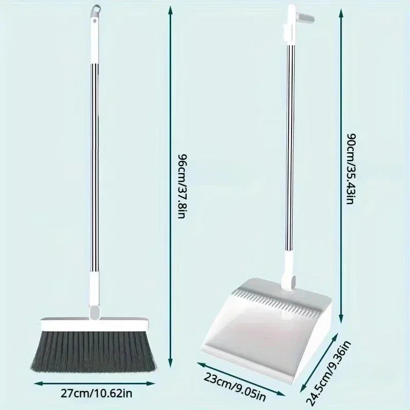 Folding Dustpan & Broom Set – Extra Thick Mounting Teeth, Clip Swivel Long Handle, Space Saving Storage