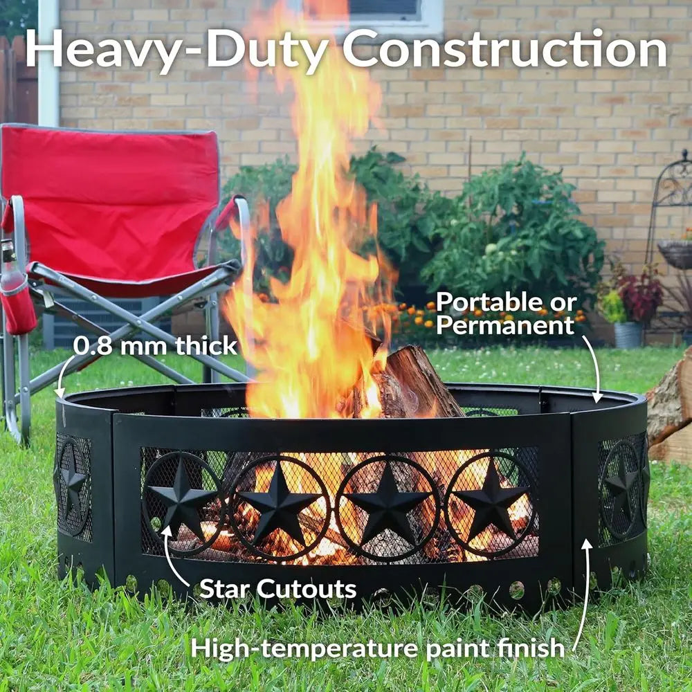 36 Heavy-Duty Steel Fire Pit Ring - Round, 12 High, for Outdoor & Camping Use