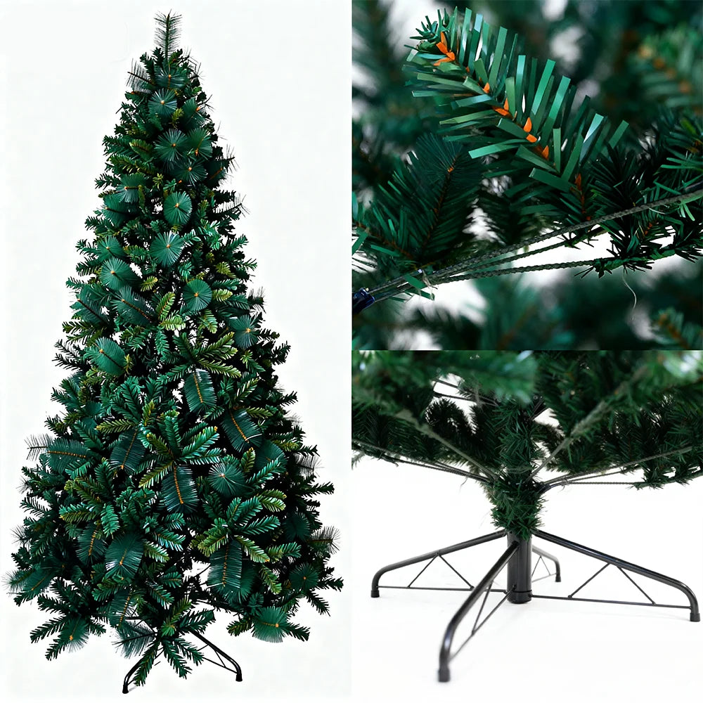 Pre-Lit Pop Up Artificial Christmas Tree 6ft 7ft 8ft Easy Setup PVC Pine Needle Mixed Xmas Tree with Metal Base
