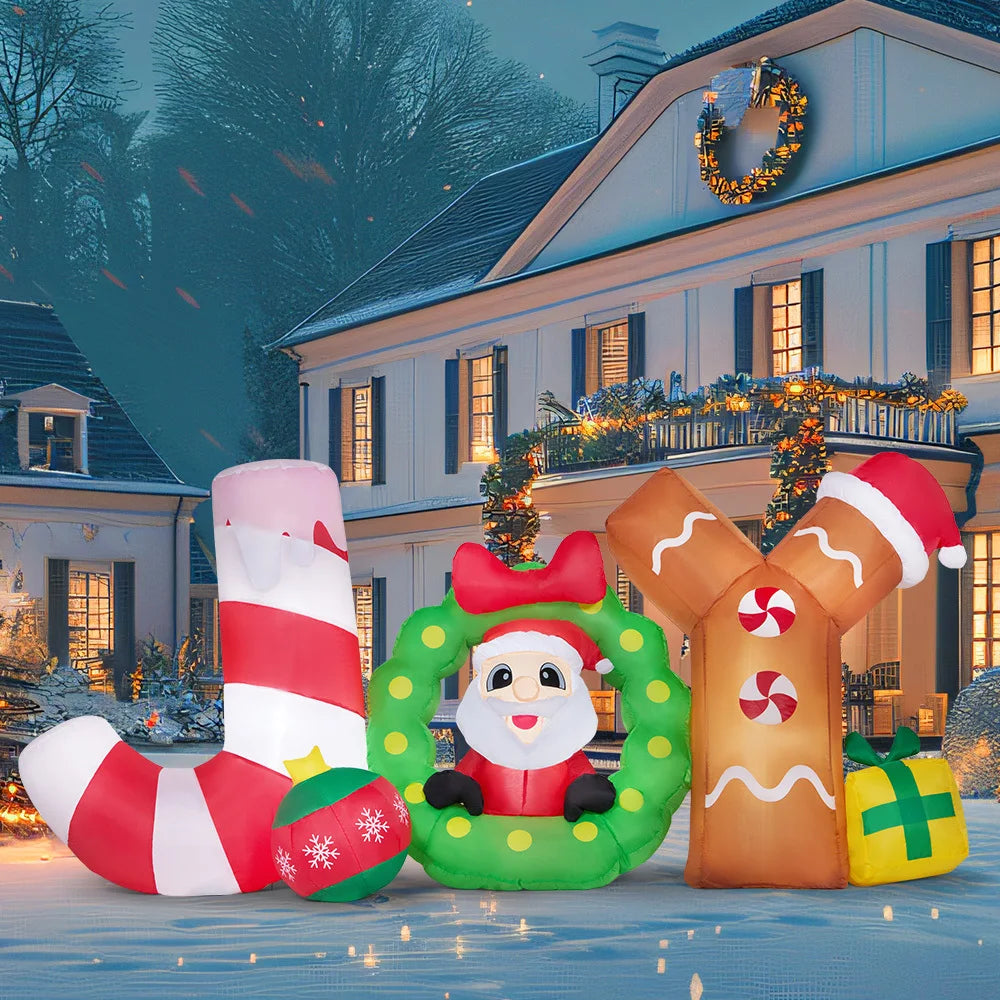 8 FT Long Christmas Inflatable Decoration Blow Up Joy with Santa with Build-in LEDs for Xmas Party Decor Christmas Gift