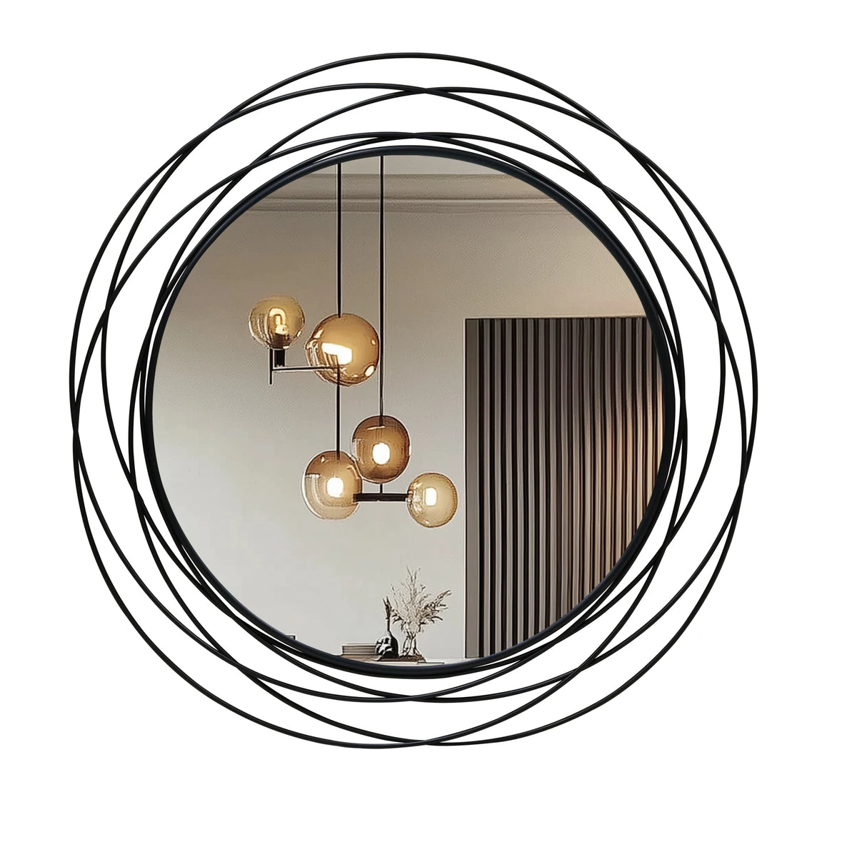 32 Inch Round Black Iron Wire Frame Decorative Wall Mirror for Living Room