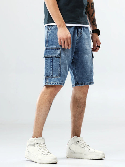 Men`s Street vacation shopping Hip Hop Dating Denim School Cargo Shorts Jeans with Multi Pockets