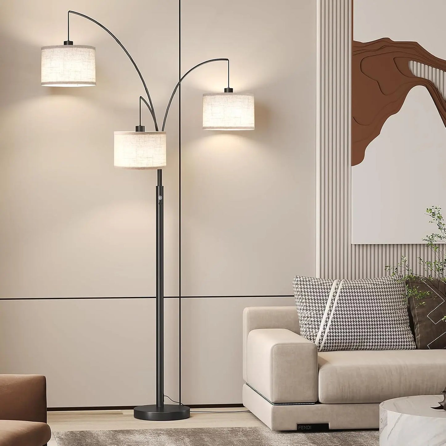 78" Tall Floor Lamp with Hanging Drum Shade, Modern Arc Standing Lamp for Living Room, Bedroom, Office, Corner