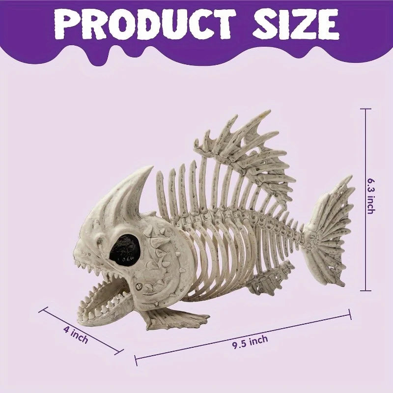 2 PCS 9.5 Halloween Poseable Fish Skeleton Decor, Animal Plastic Bones with Posable Joints for Halloween Indoor Outdoor Decorations Party Props, Yard Patio Lawn Garden Props Decor