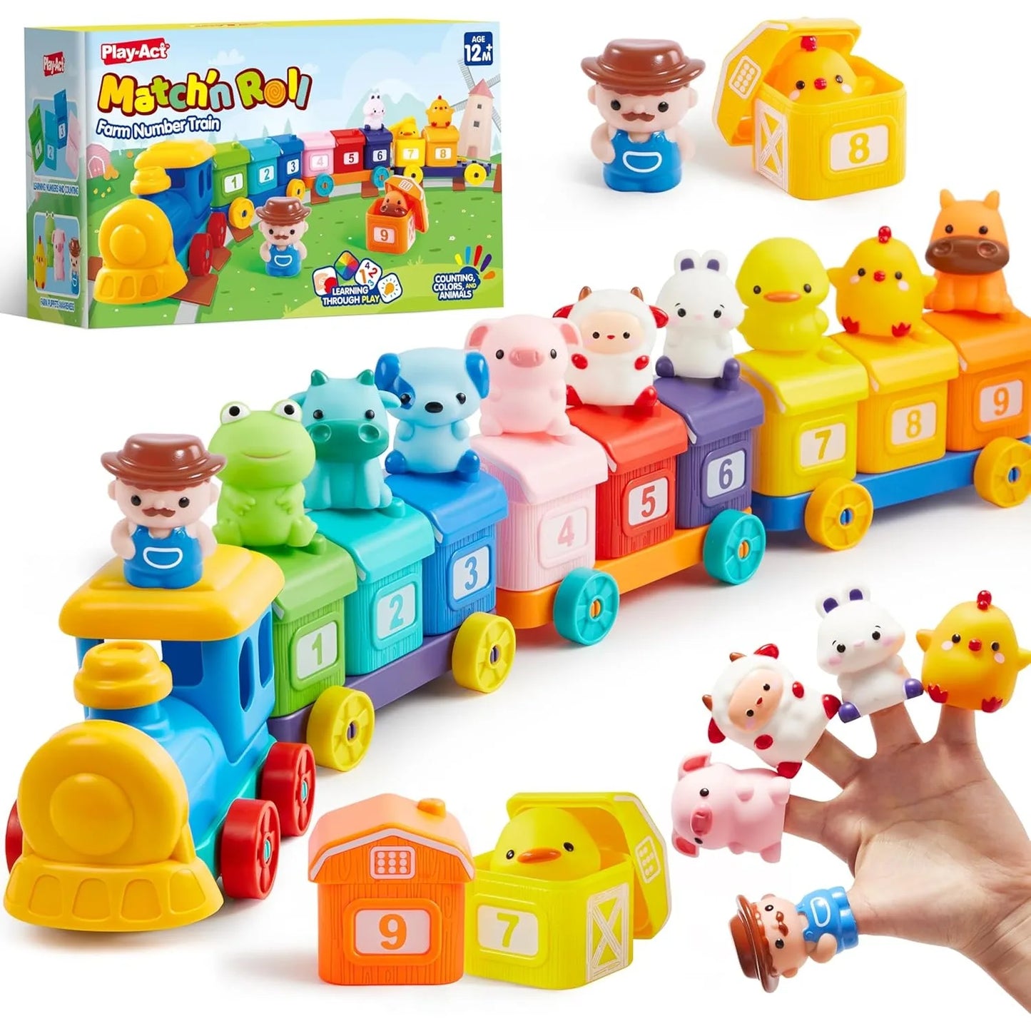JOYFY Learning Farm Train Counting Matching & Sorting Montessori  Including 9 Farm Animals for Baby Christmas Birthday Gift