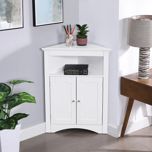Freestanding Corner Storage Cabinet with Doors and Shelves for Bathroom and Kitchen