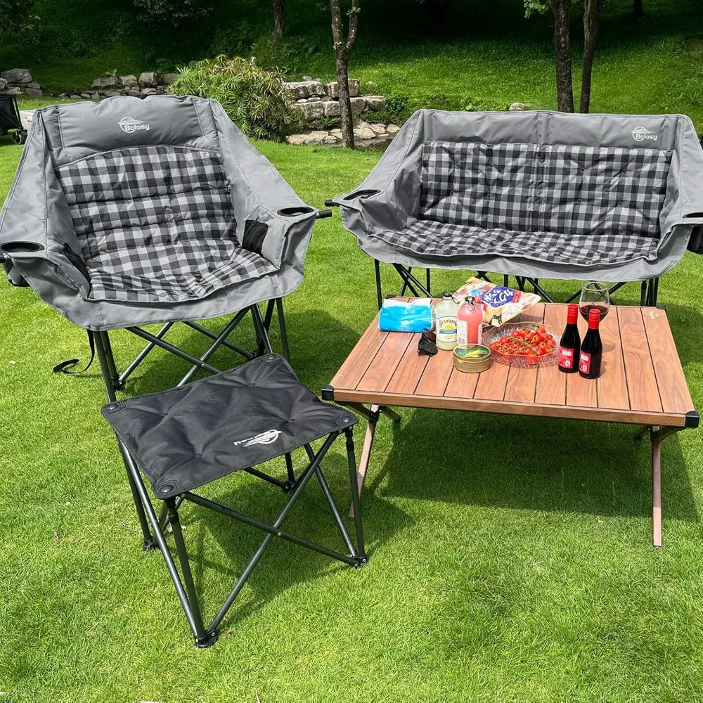 Oversized Camping Chairs for Adults Heavy Duty Padded Portable Lawn Chairs Outdoor Folding Chairs XL with Cup Holder, Supports 500 lbs