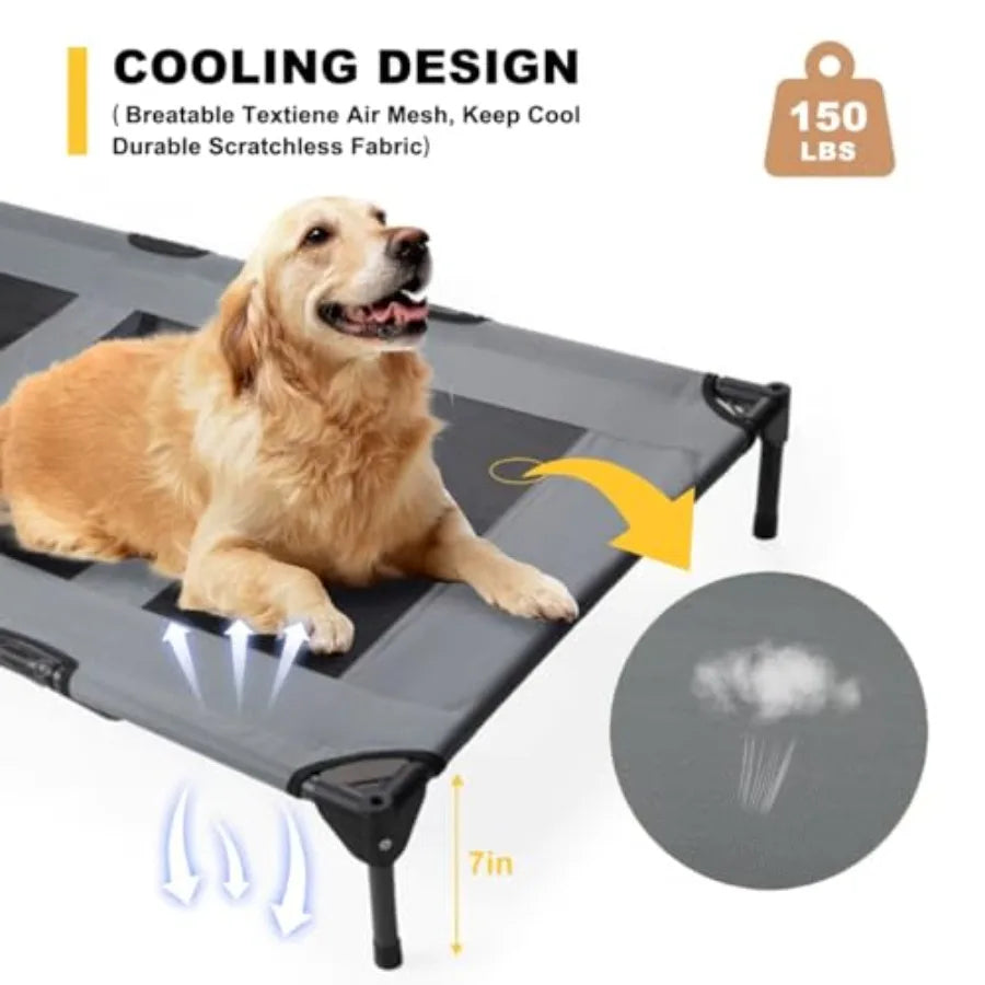 Elevated Dog Bed with Canopy 48-inch Waterproof Pet Cot Portable Outdoor Pet Bed with Carry Bag Indoor/Outdoor Cooling Canopy D