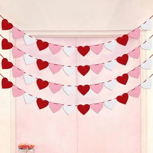3 Pcs Hanging Decor Red Love Heart Bunting Banners Garland Wedding Valentines Day Bridal Shower Marriage Proposal Birthday Decor