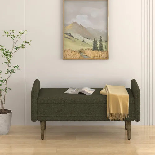 Green Teddy Velvet Storage Stool Ottoman for Bedroom and Living Room