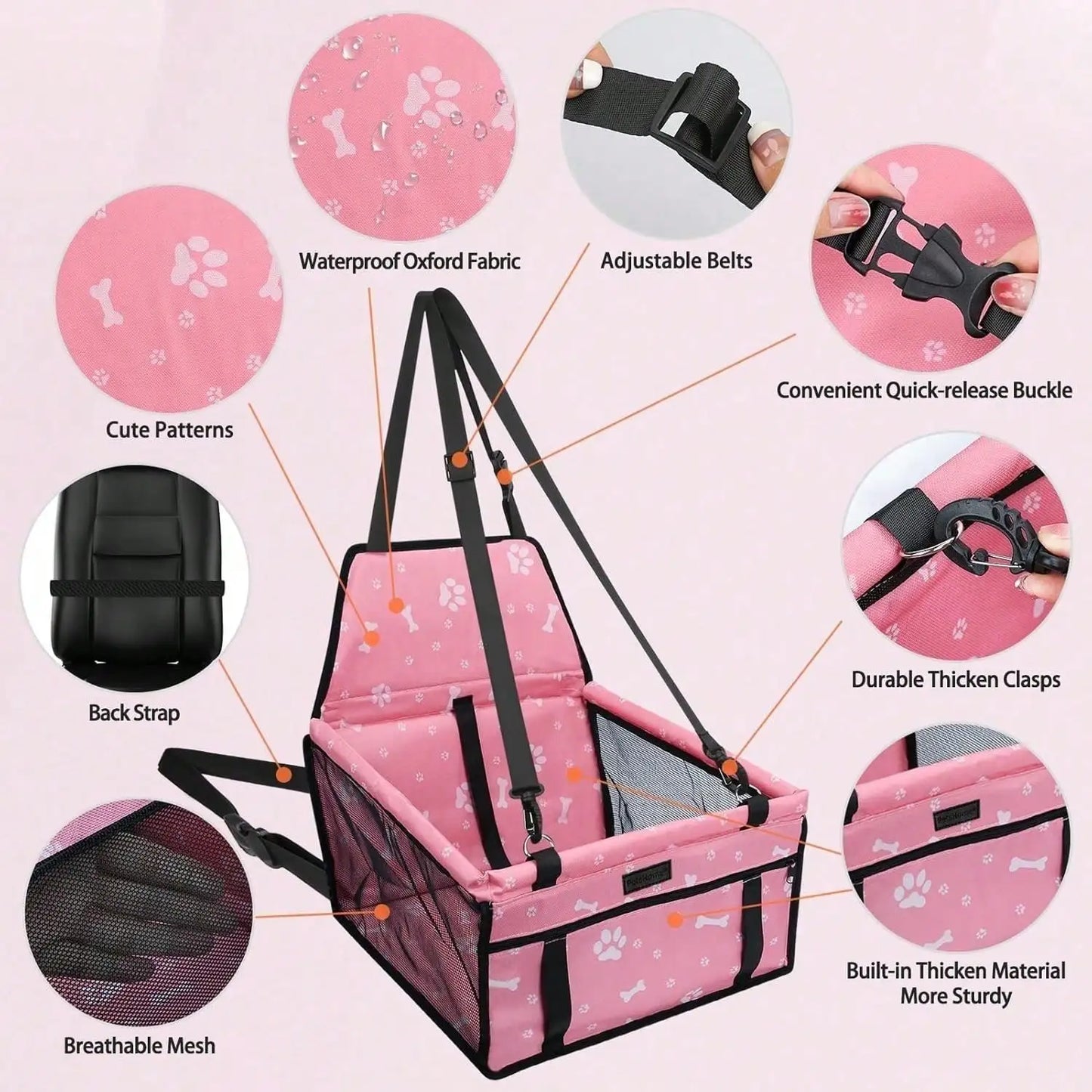 pet Car Seat Foldable Dog Car Booster Seat Waterproof Breathable Oxford Travel Bag for Small to Medium Dogs, Puppies