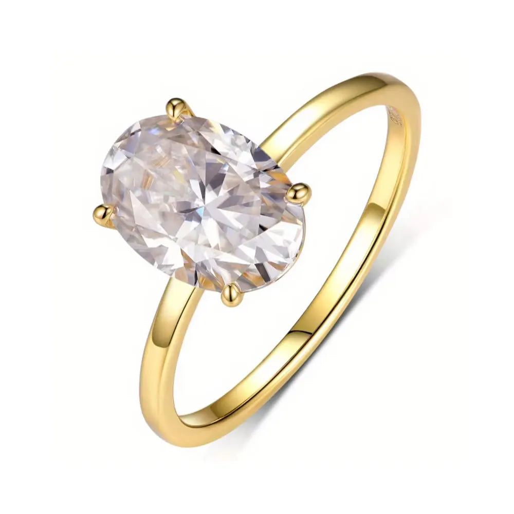 LYEE CYEE Classic S925 Sterling Silver 2.5CT Oval Moissanite Ring Fine Jewelry Plated with 18k Gold Suitable for Gift Giving Anniversary