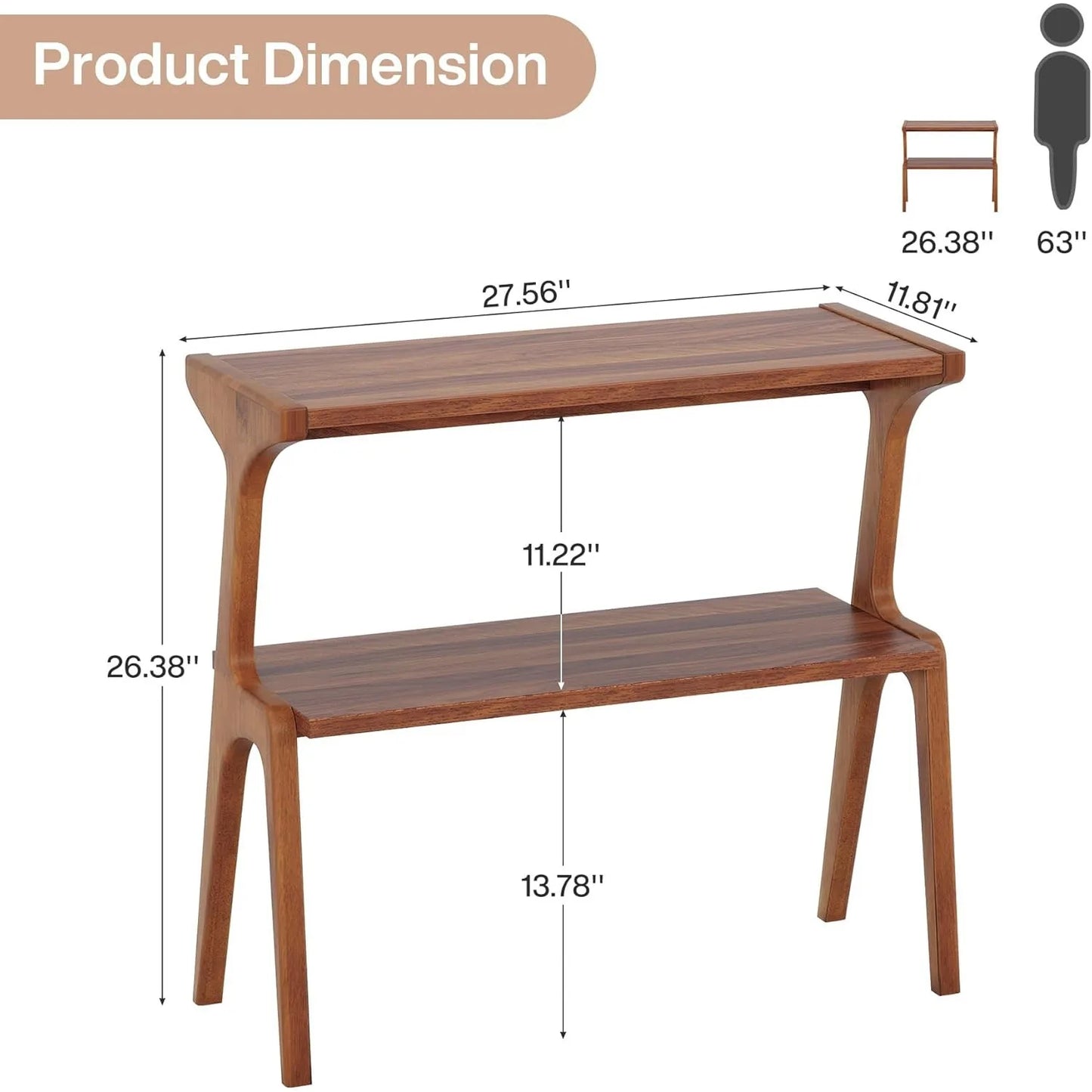 Solid Wood End Table,2-Tier Side Table with Storage Shelf, Wooden Modern Accent Slim Bedside Table for Sofa,Living Room, Bedroom