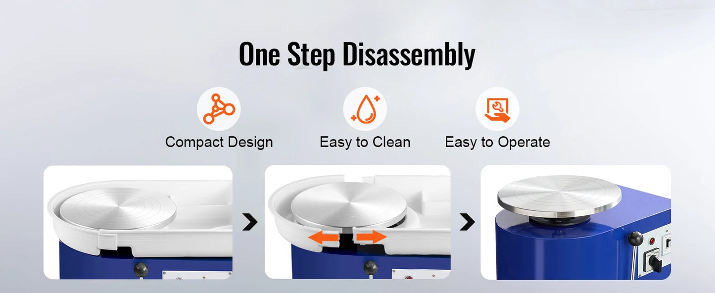 SucceBuy 11in Pottery Wheel Ceramic Forming Machine Adjustable 60-300RPM Speed Handle Foot Pedal Control ABS Detachable Basin