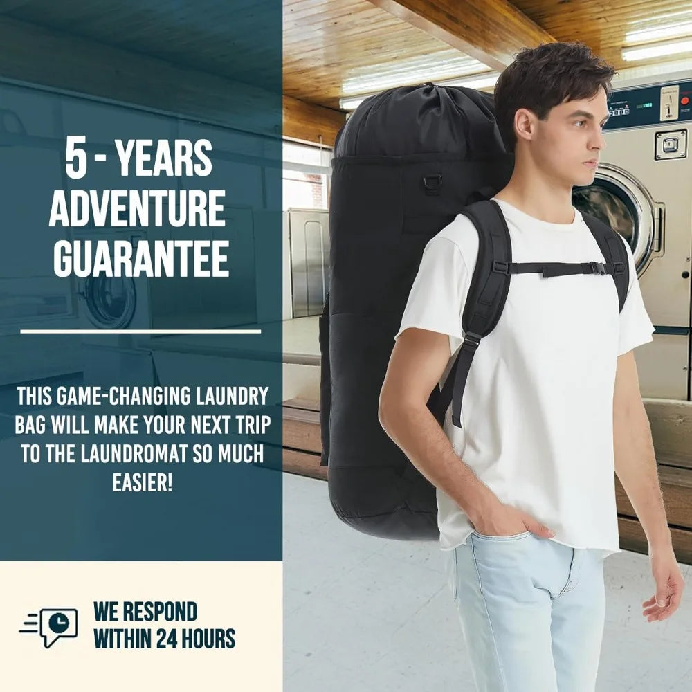 Extra Large 115L Heavy Duty Laundry Backpack with Straps and 4 Pockets for College Dorm