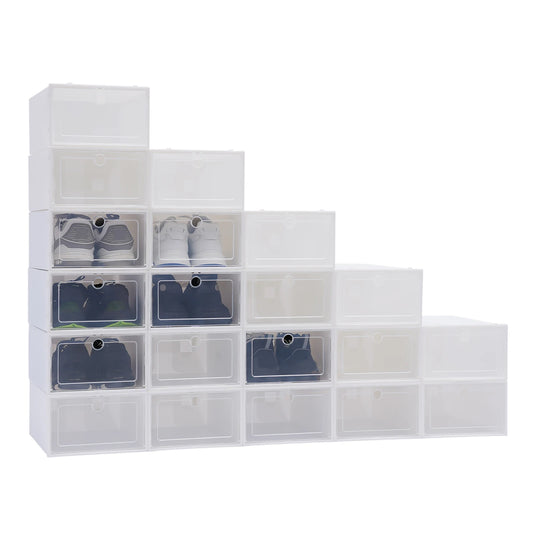 20/24PCS Foldable Storage Home Clear Organizer Rack Plastic Shoe Box Set White New