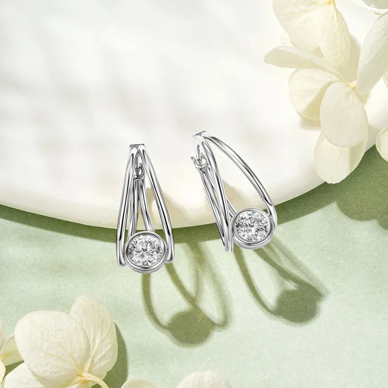 OXTAO Certified D Color Moissanite Split Hoop Huggie Earrings Real 925 Sterling Silver Versatile Dangle Earrings Female Jewelry