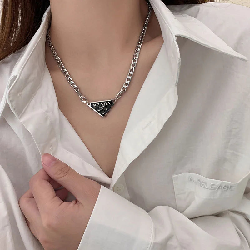 Multi layered necklace with stainless steel punk style hip-hop collarbone chain for couples to wear as holiday gift