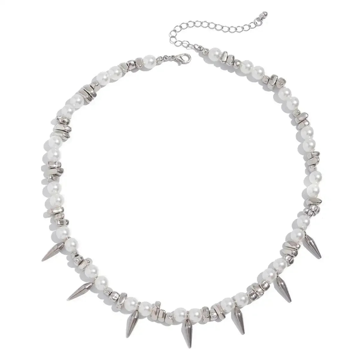 Ingemark Hip Hop Stainless Steel Imitation Pearl Chain Necklace for Men Trend 2025 Goth Rivet Pendant Choker Grunge Jewelry Gift