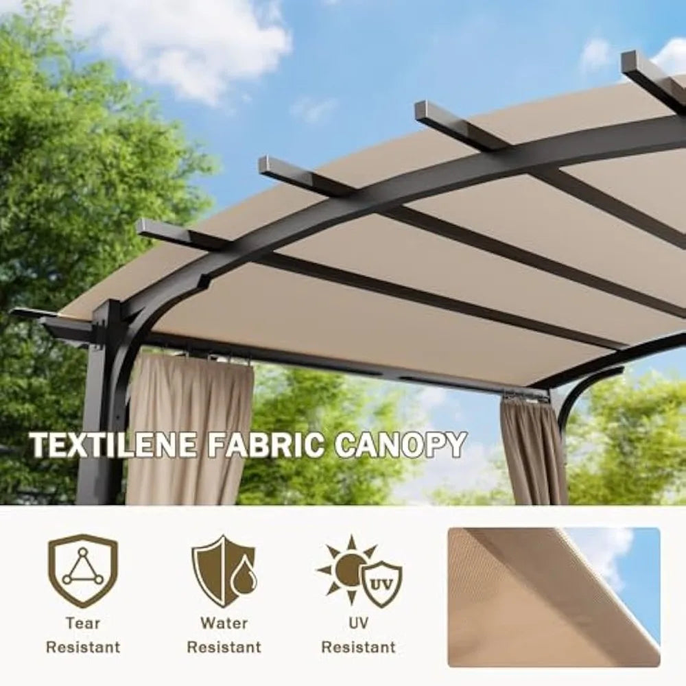 11'x11' Outdoor Pergola with Sidewalls,with Metal Steel Frame and Textilene Top Canopy, Arched Top Outdoor Pergola