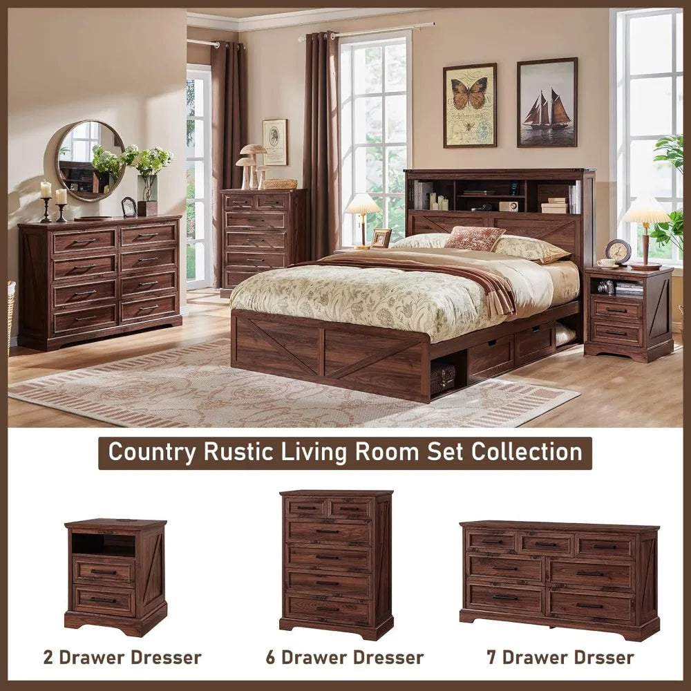 7 Drawer Dresser, Farmhouse Chest of Drawers for Bedroom, 52" Wide Kids Dresser TV Stand with Large Metal Handles, Wood Drawer O