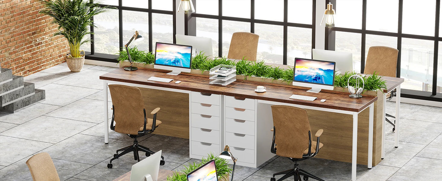 Tribesigns Computer Desk with 5 Drawers, 47 inches Rustic Brown Home Office Desk with Storage, Modern Simple Laptop Desk Study W